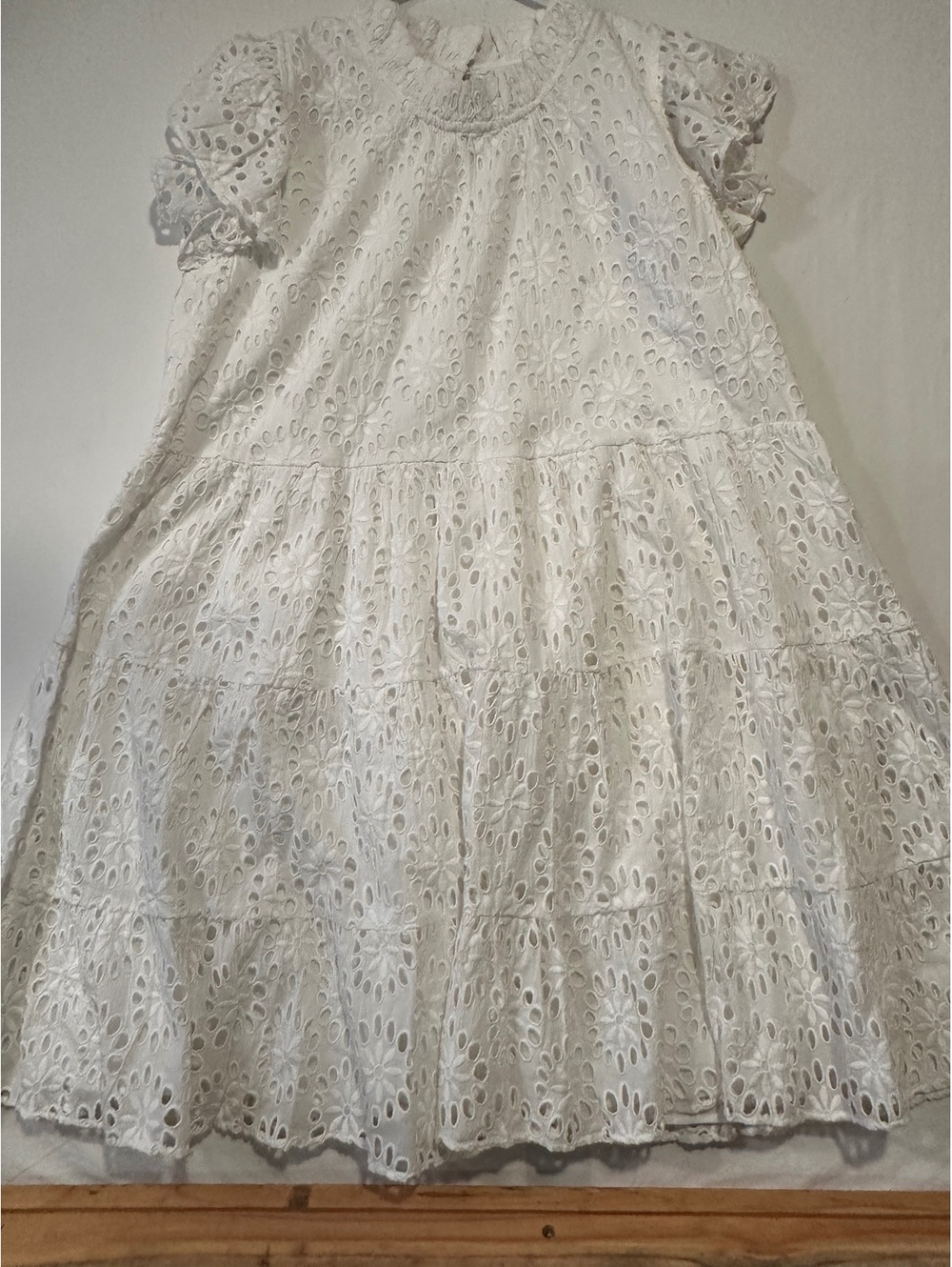 STS Sail to Sable White Eyelet Lace Dress Floral Ruffle Sleeve Cotton Size L
